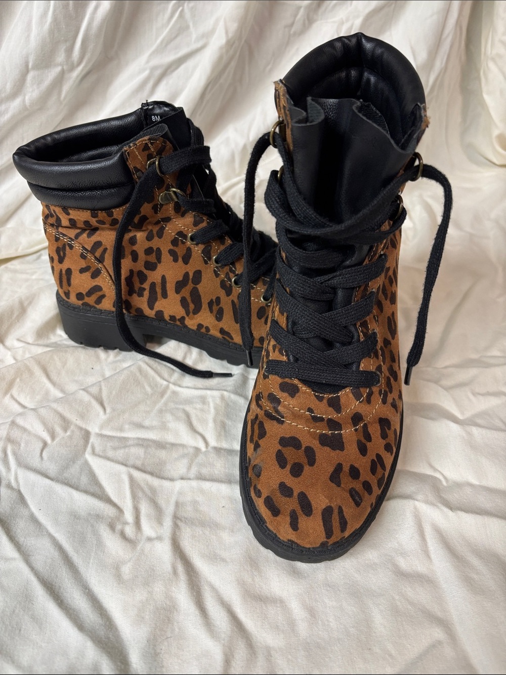 Maurices Leopard Print Combat Boots in Brown and Black